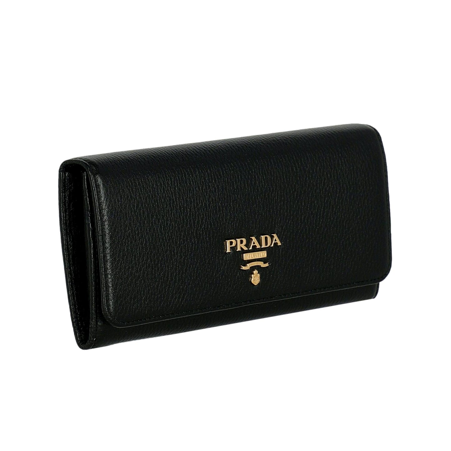 Luxury PradaVitello Grain Black Leather ID Holder Continental Long Wallet