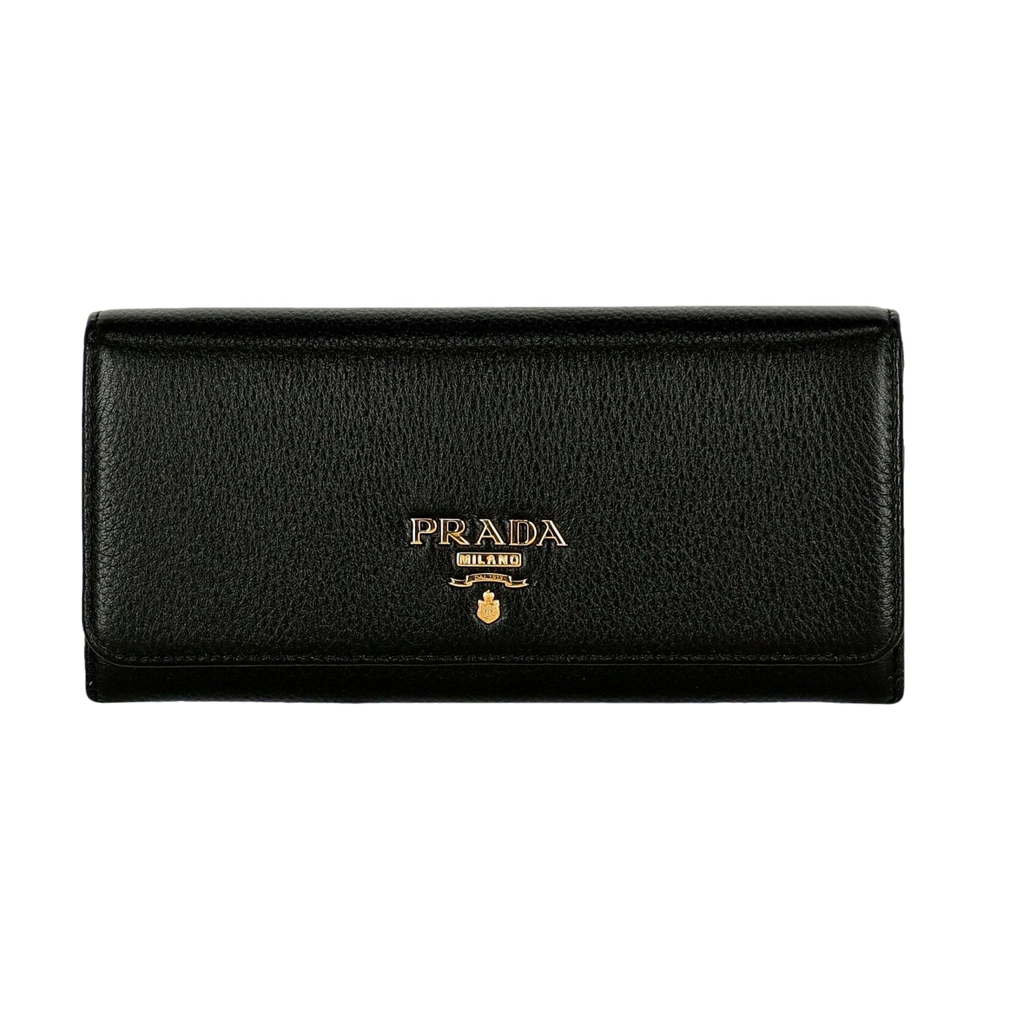 Luxury PradaVitello Grain Black Leather ID Holder Continental Long Wallet