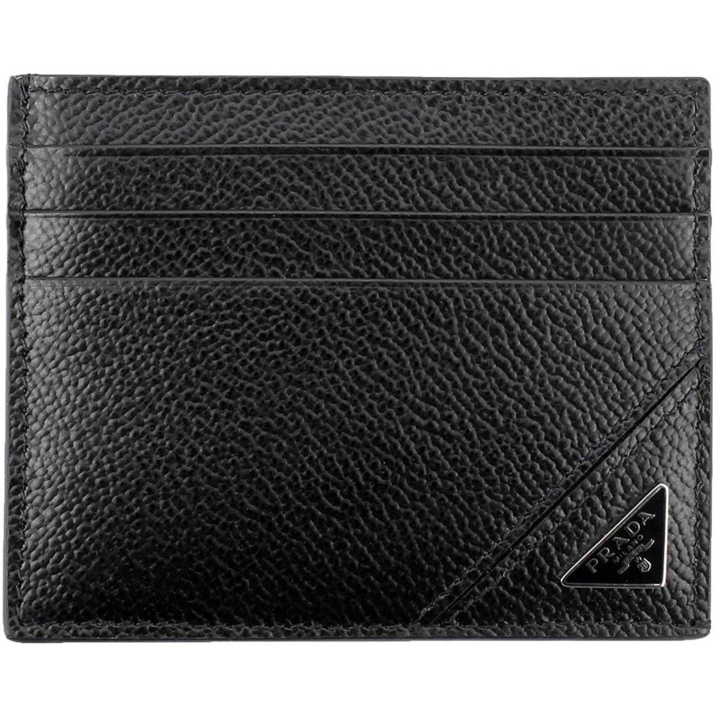 Luxury PradaNero Black Vitello Leather Card Holder Triangle Logo