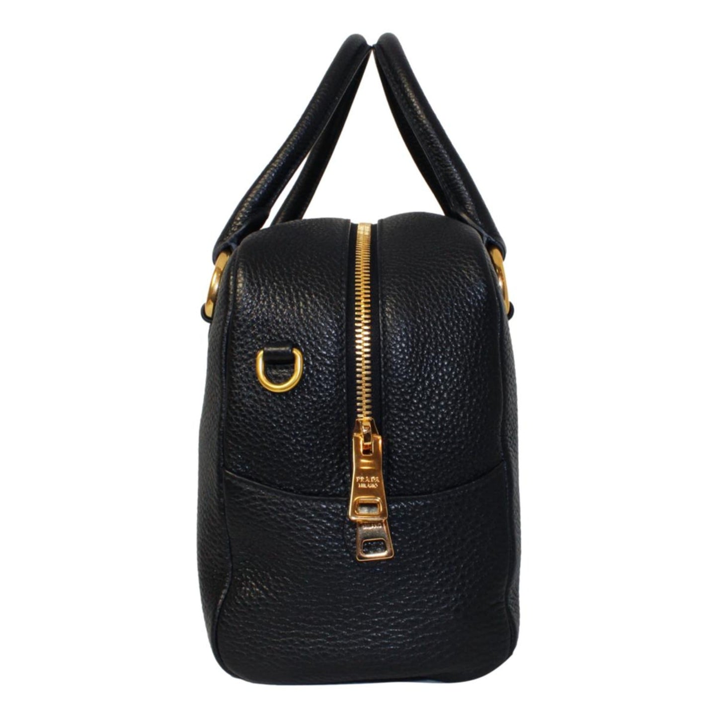 Luxury PradaVitello Phenix Black Leather Web Stripe Crossbody Satchel Bag