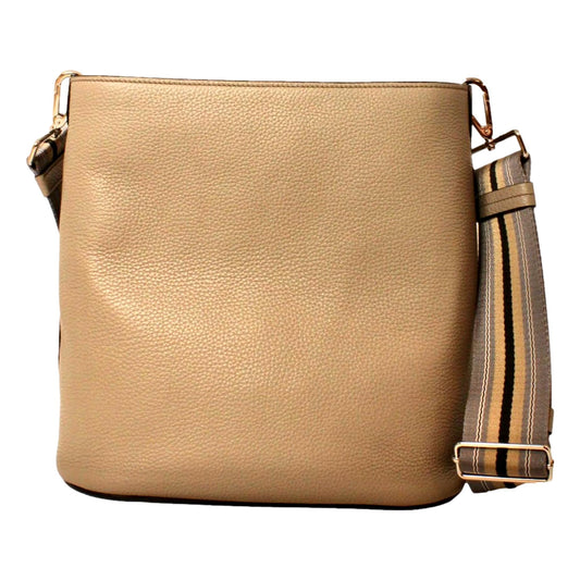Luxury PradaVitello Phenix Cammeo Leather Stripe Strap Bucket Bag