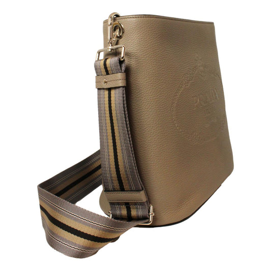 Luxury PradaVitello Phenix Grey Leather Stripe Strap Bucket Bag