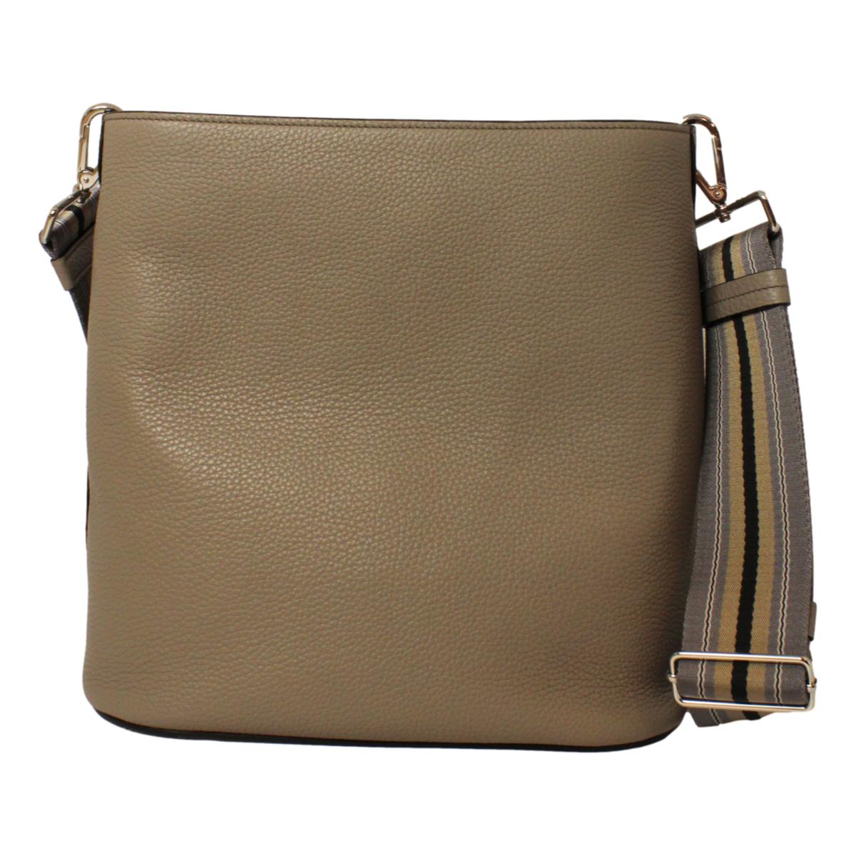 Luxury PradaVitello Phenix Grey Leather Stripe Strap Bucket Bag