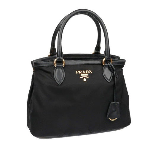 Luxury PradaTessuto Nylon Black Saffiano Medium Handbag Satchel