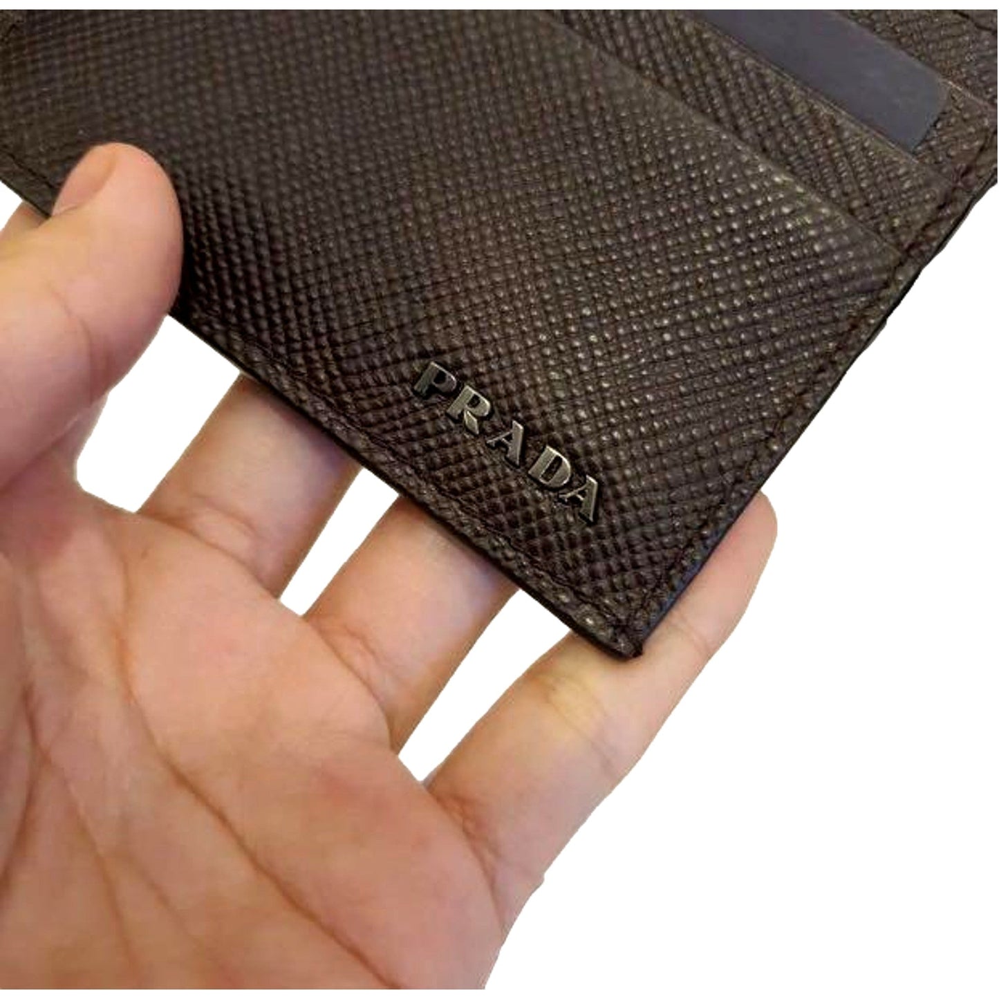 Luxury PradaSaffiano Mens Bruciato Brown Credit Card Wallet
