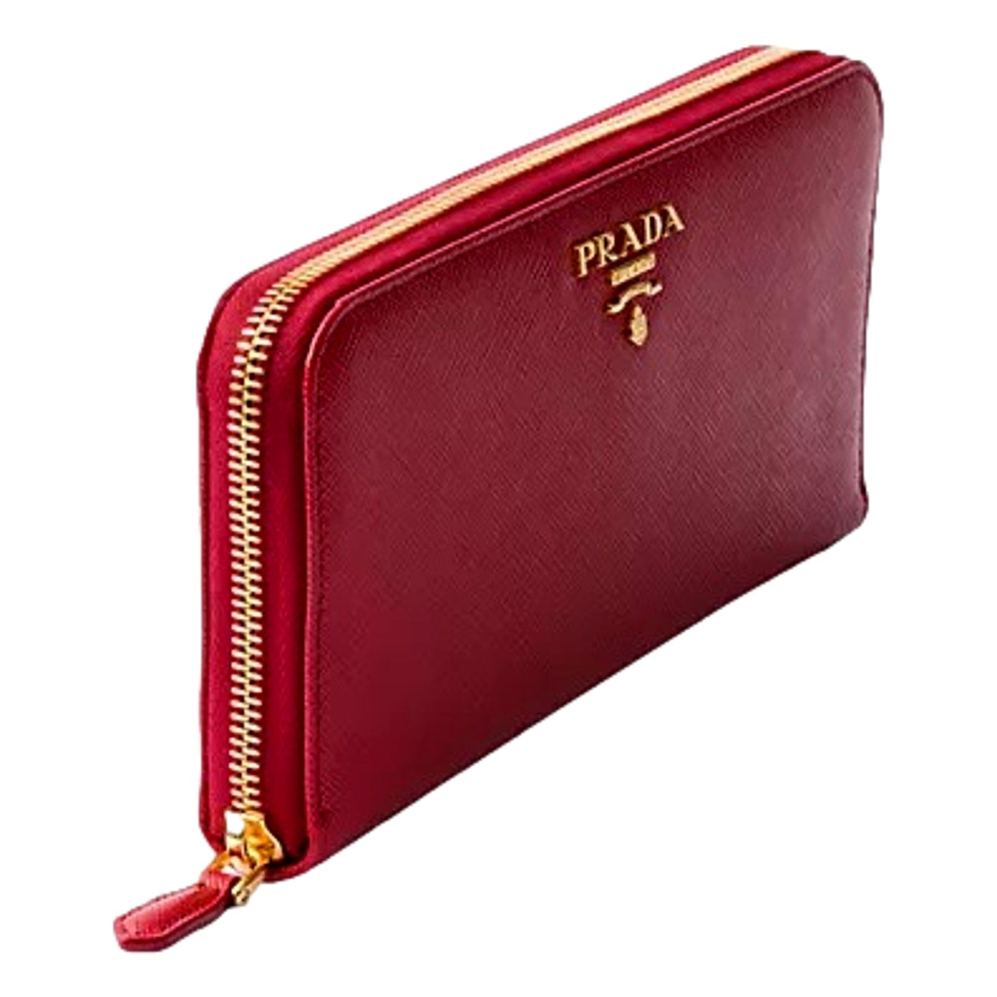 Luxury PradaSaffiano Metal Red Leather Continental Wallet