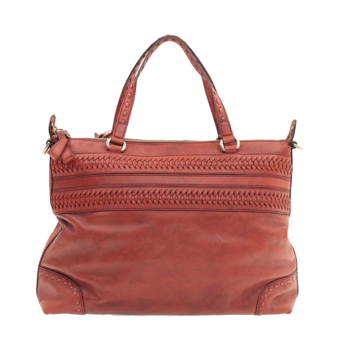 Luxury Gucci Green Carpet Challenge Leather 2Way Tote Bag Fringe Bamboo Red Auth rd707