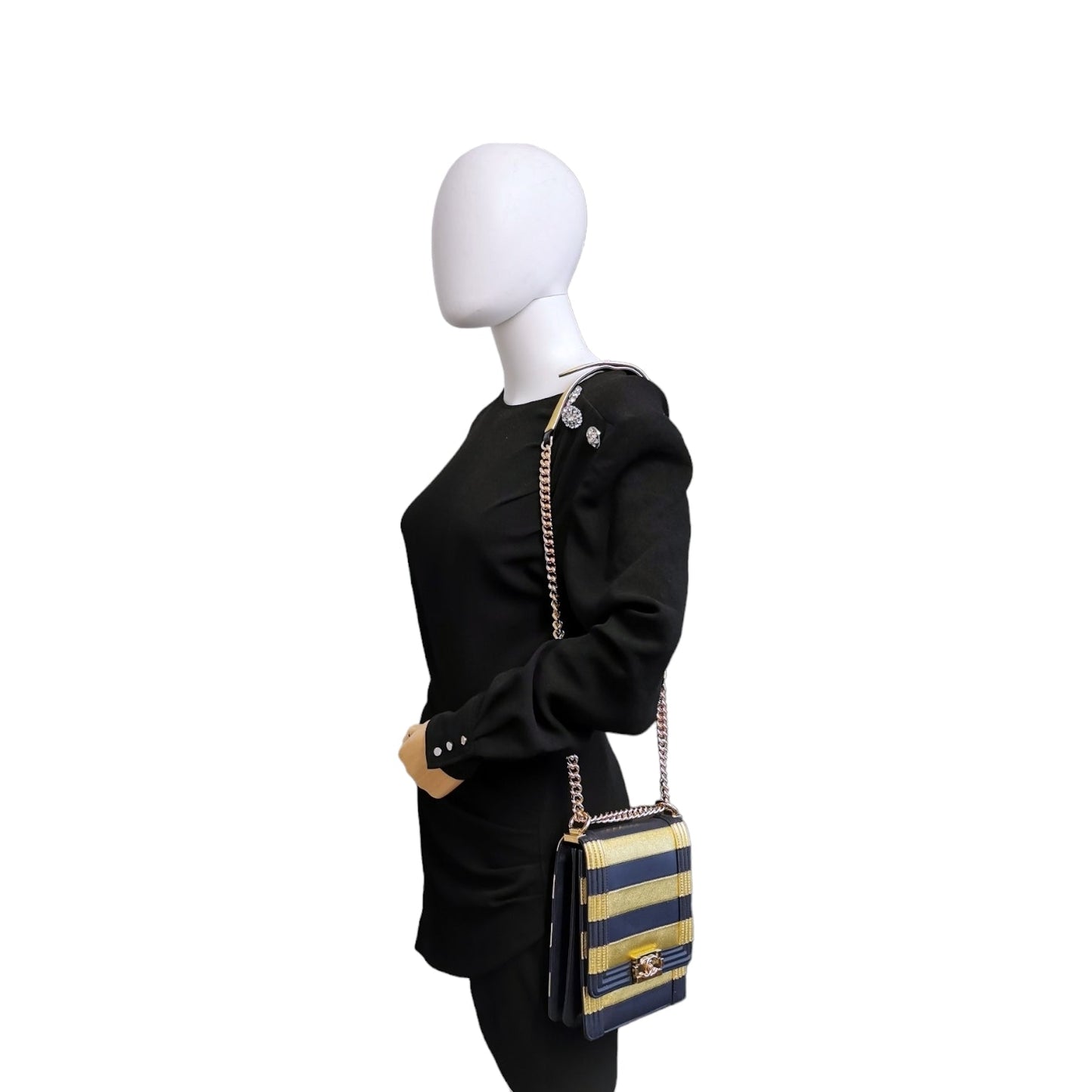 Luxury Chanel Boy North South Paris-New York Striped Lambskin
