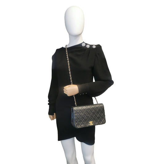 Luxury Chanel Full Flap Bag Small Black Lambskin Gold