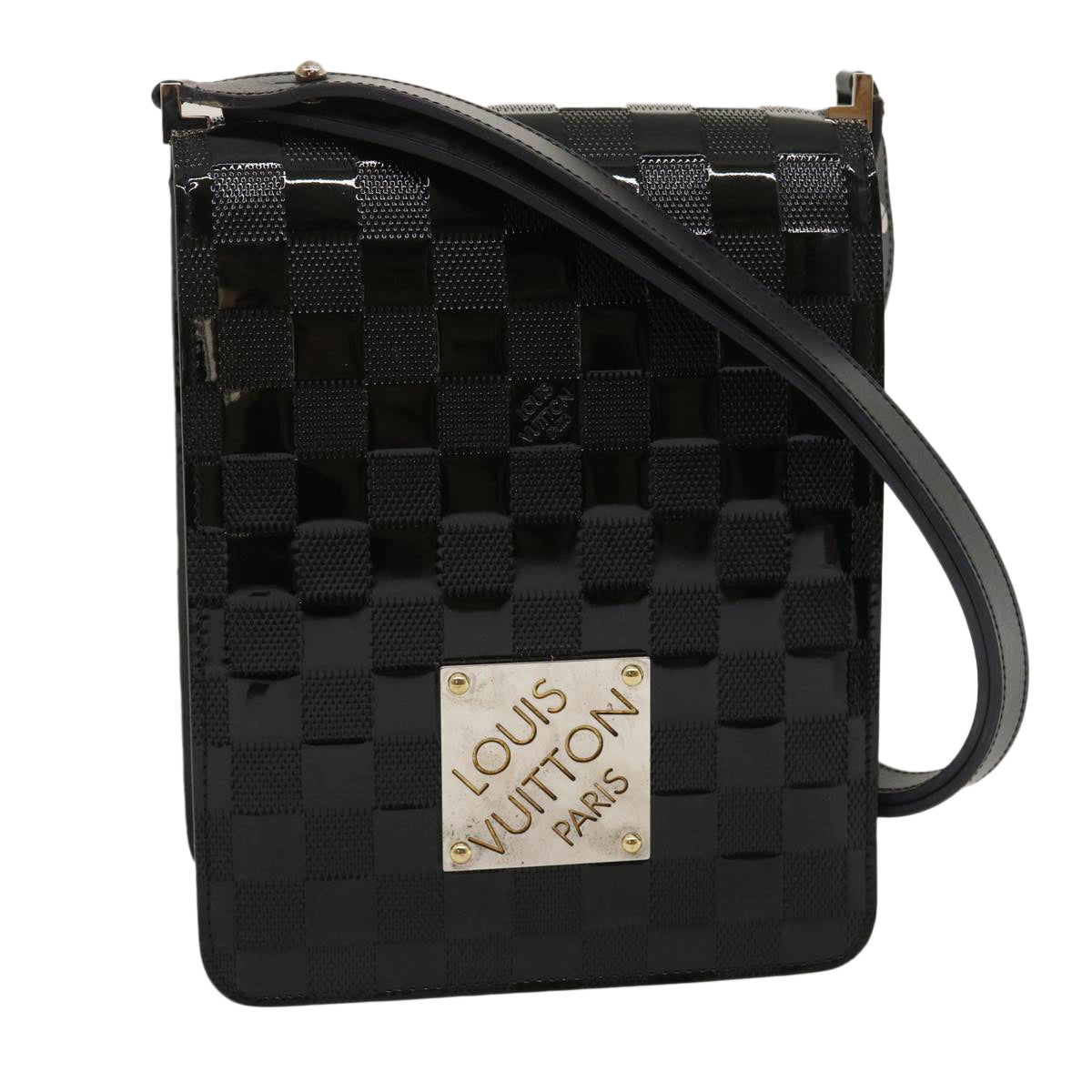 LOUIS VUITTON Damier Vernis Club Shoulder Bag Black M92129 LV ro342