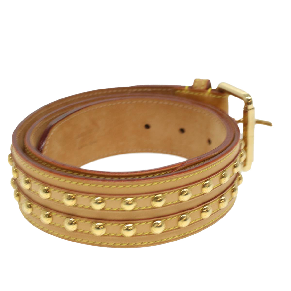 LOUIS VUITTON Studs Belt Leather 80/32 Beige LV ro735