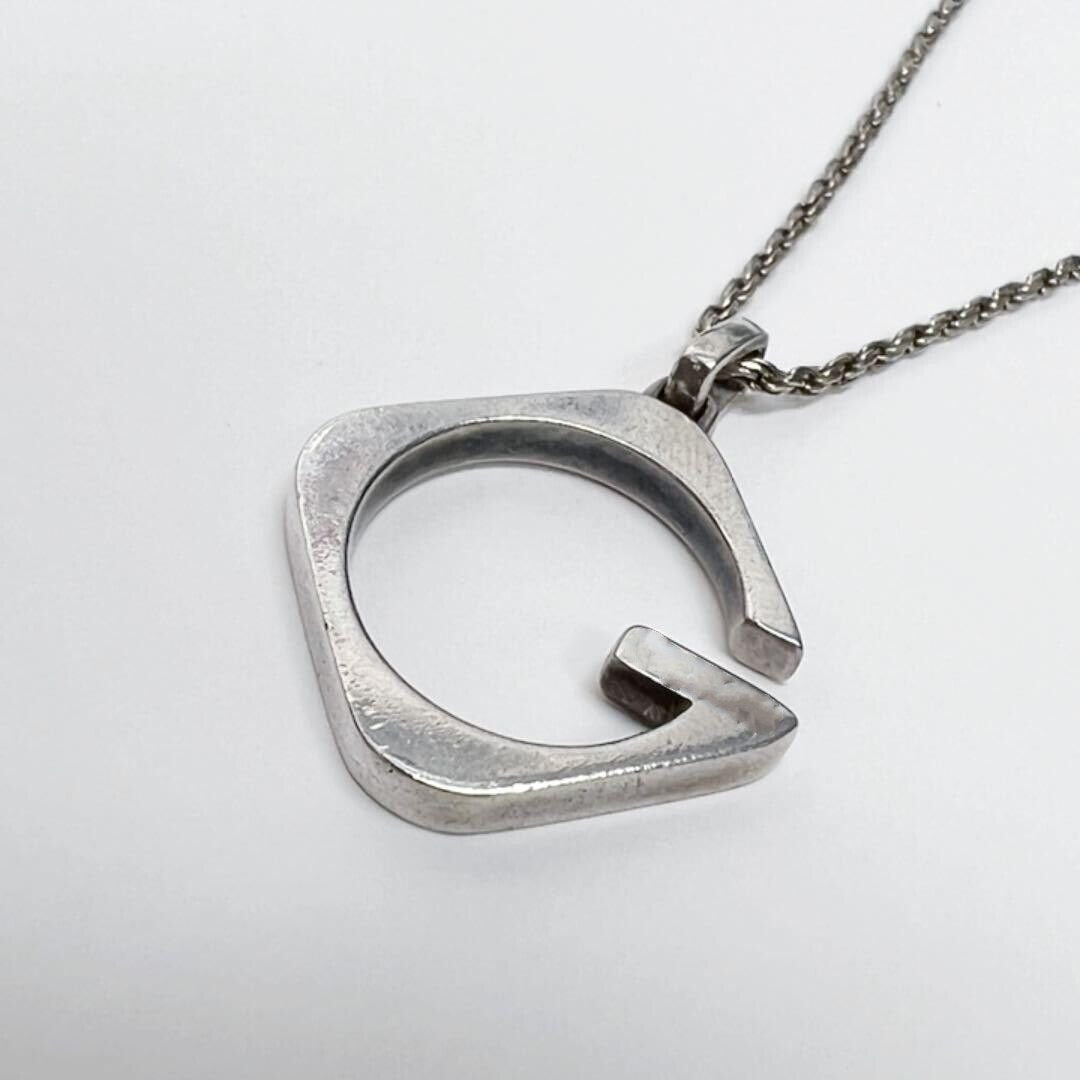 Luxury Gucci GG PENDANT NECKLACE LOGO ENGRAVED G CHARM TOP PLATE SILVER