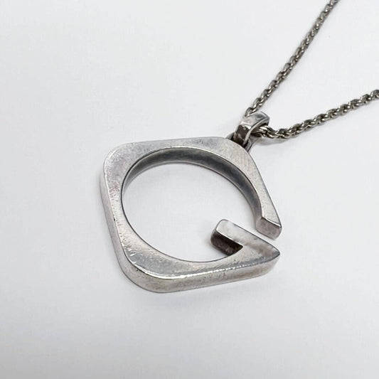 Luxury Gucci GG PENDANT NECKLACE LOGO ENGRAVED G CHARM TOP PLATE SILVER