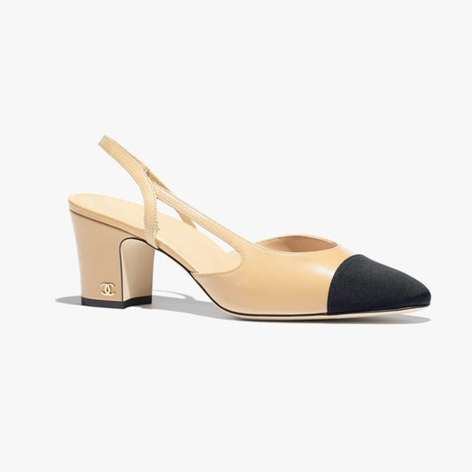 Luxury Chanel slingbacks beige black goatskin