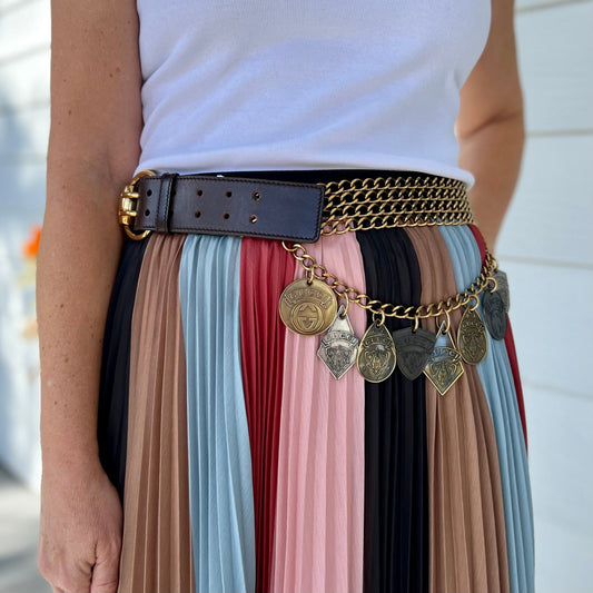 Luxury Gucci Goldtoned Crest Charms Belt