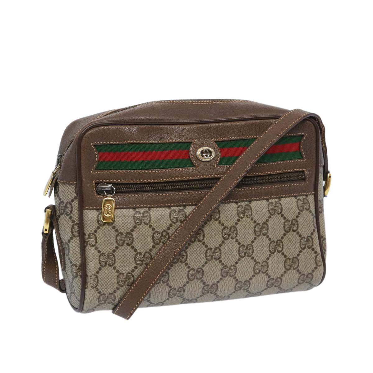 GUCCI GG Supreme Web Sherry Line Shoulder Bag Beige Red 119 02 087  tb1034