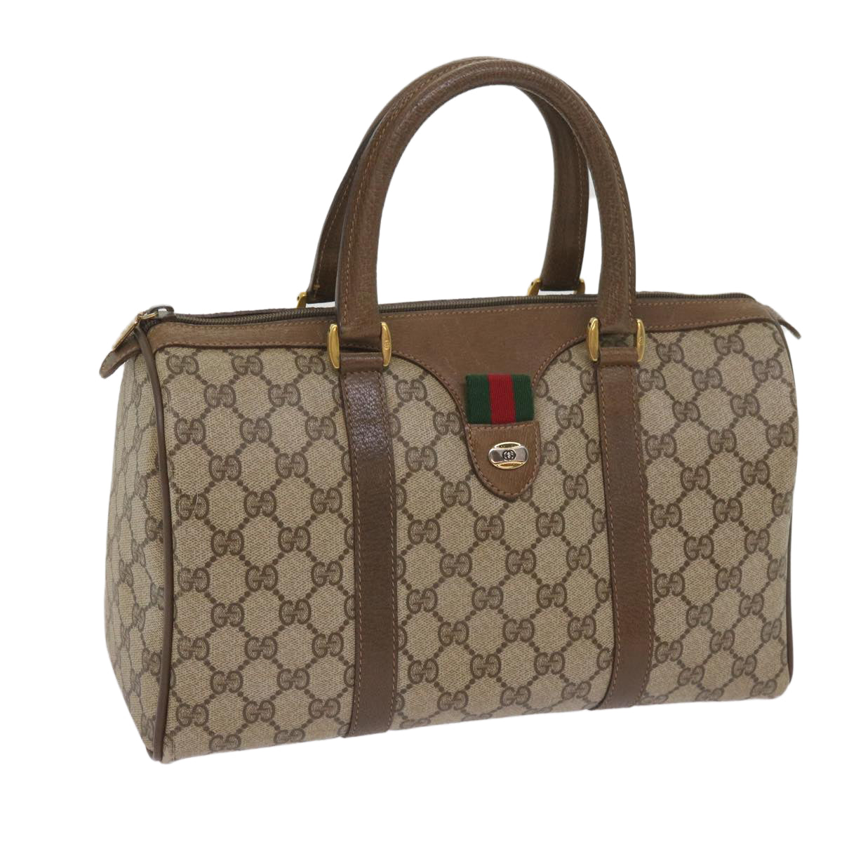 GUCCI GG Supreme Web Sherry Line Boston Bag PVC Beige Red 58 02 007  tb1042