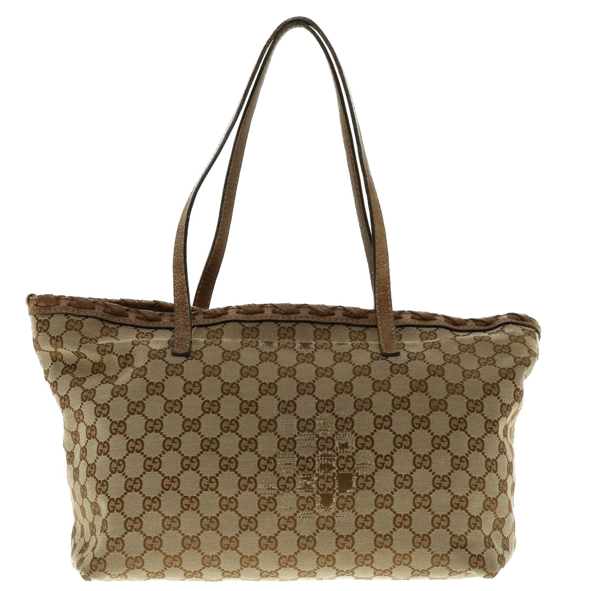 Luxury Gucci GG Canvas Fringe Bamboo Tote Bag Beige Brown 218780 Auth tb616