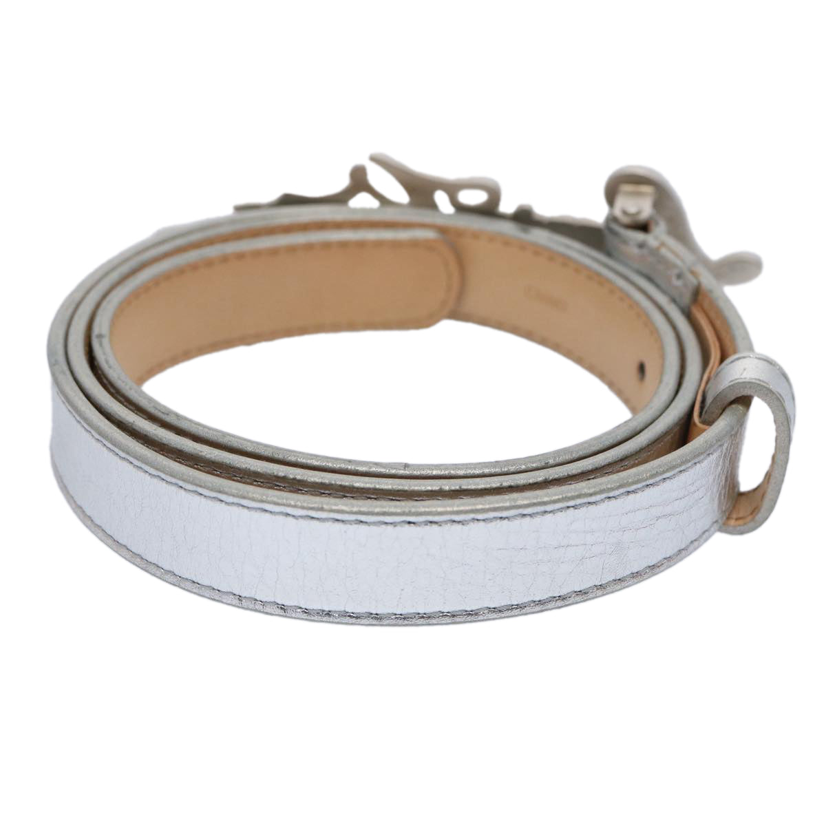 LOUIS VUITTON Ceinture narrow Belt Leather 36.2"" Silver LV tb993