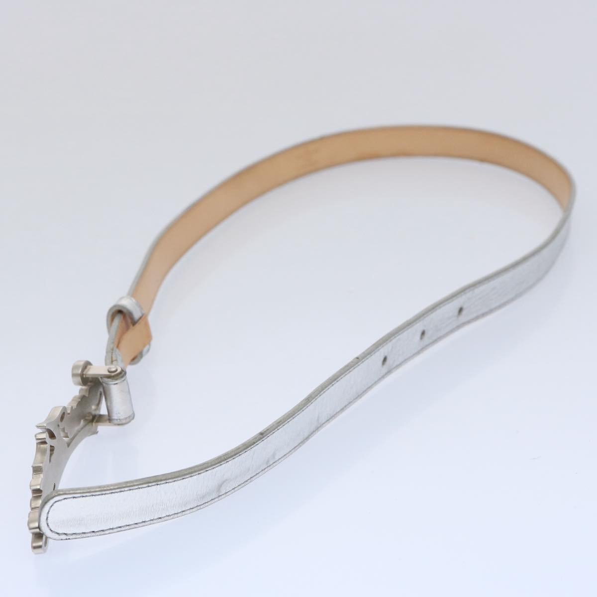 LOUIS VUITTON Ceinture narrow Belt Leather 36.2"" Silver LV tb993