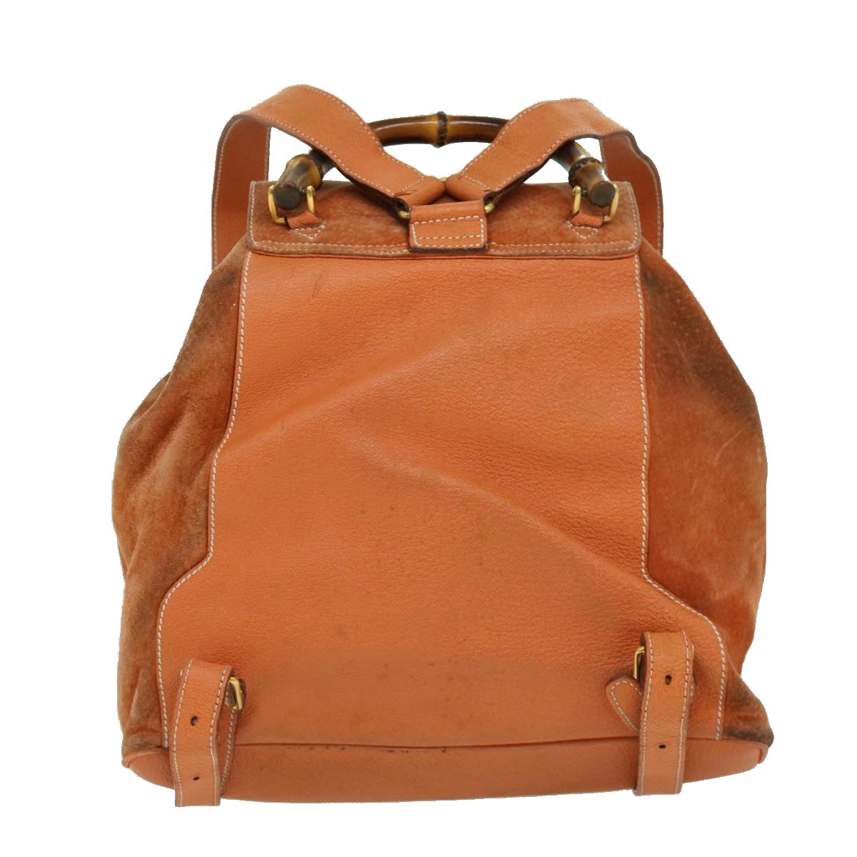 Luxury Gucci Bamboo Backpack Suede Leather Orange Auth th3041