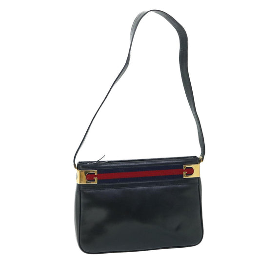 Luxury Gucci Sherry Line Shoulder Bag Leather Black Red Navy  th4022