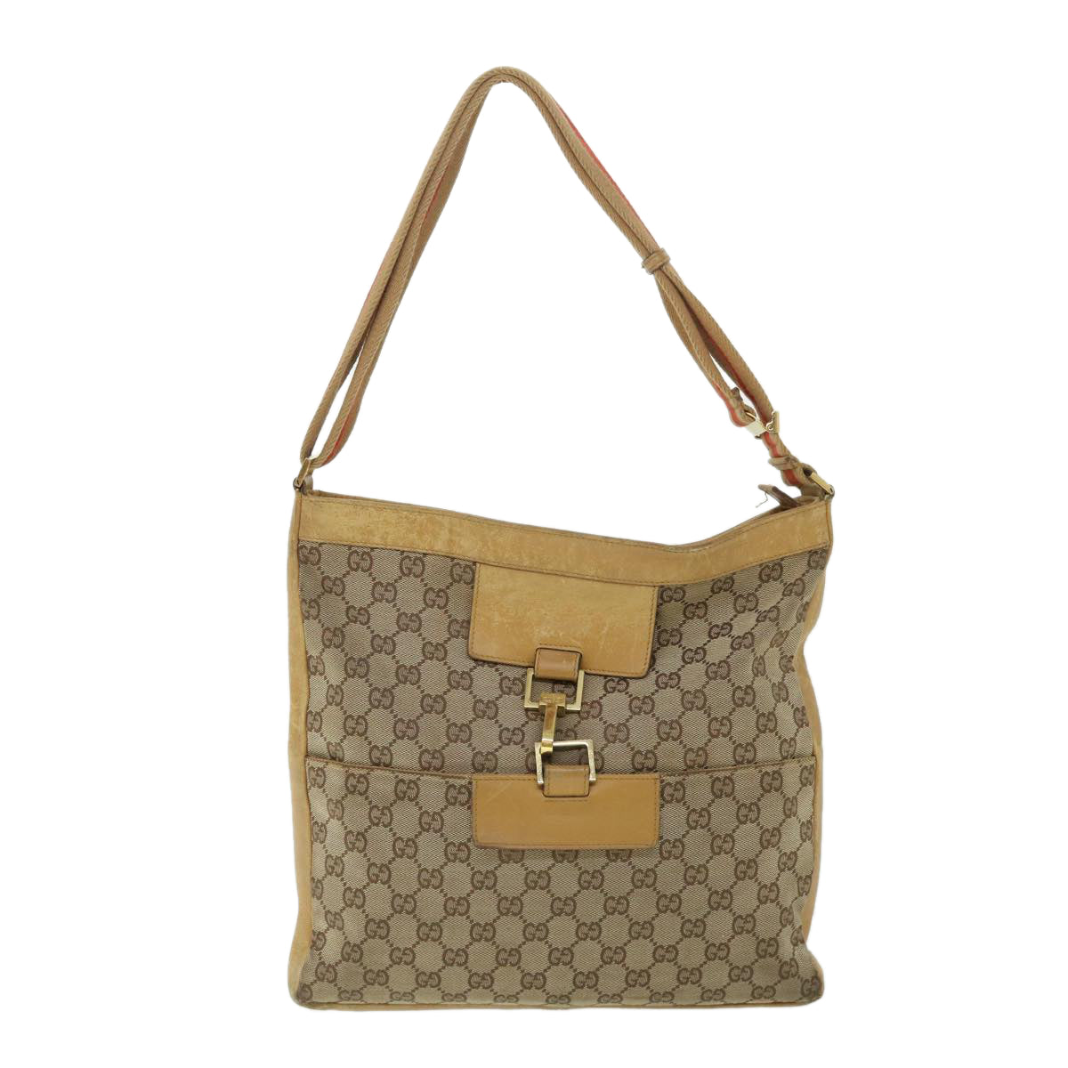 Luxury Gucci GG Canvas Sherry Line Shoulder Bag Beige Red 001 4094 002113  th4031