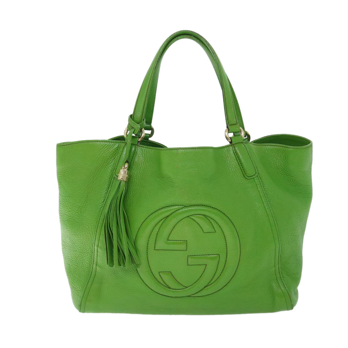 Luxury Gucci Soho Shoulder Bag Leather Gray Green 282309  th4056