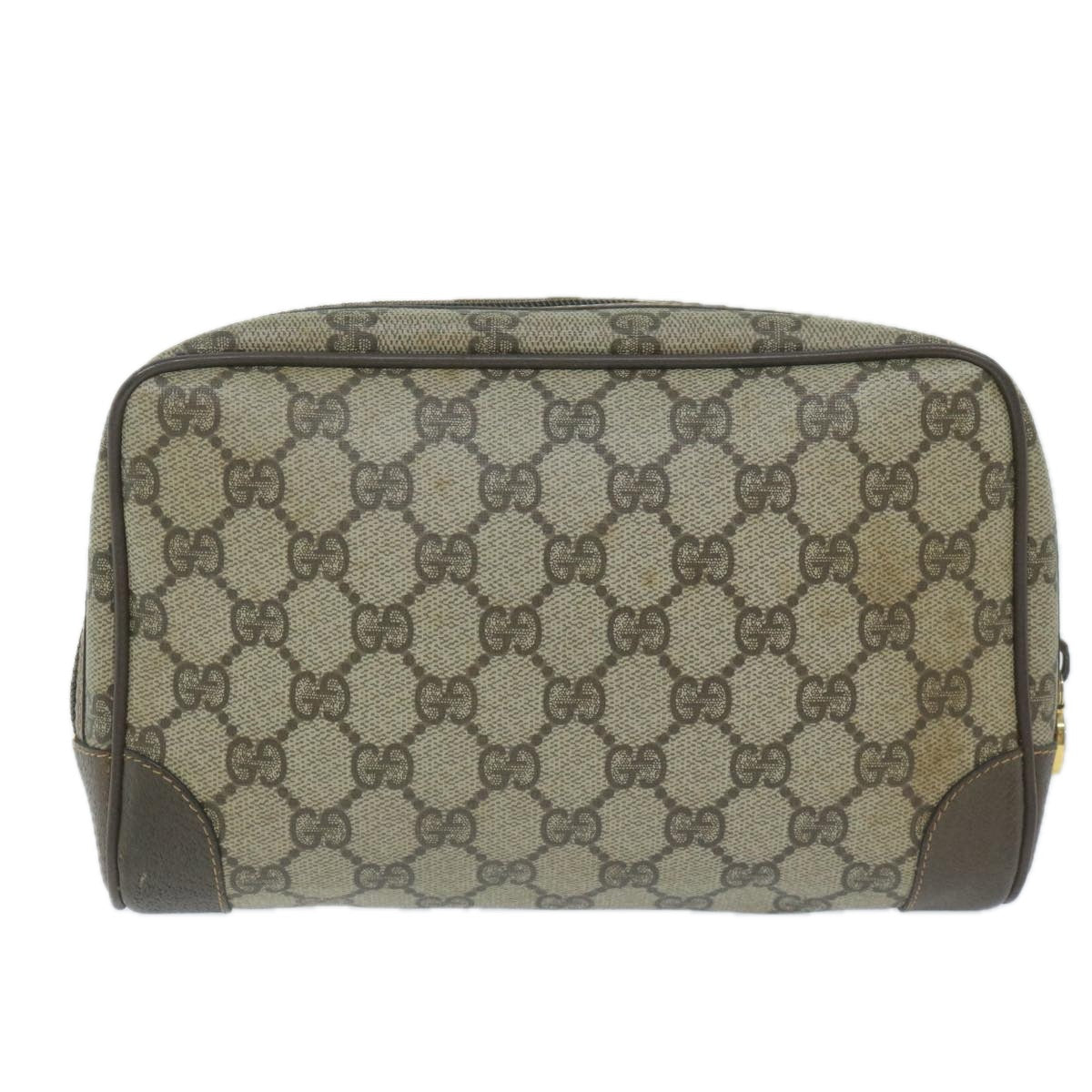 GUCCI GG Supreme Clutch Bag PVC Leather Beige  th4482