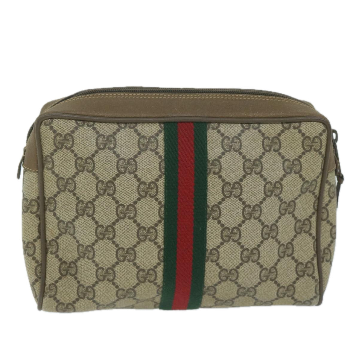 GUCCI GG Supreme Web Sherry Line Clutch Bag Beige Red 89 01 012  th4488