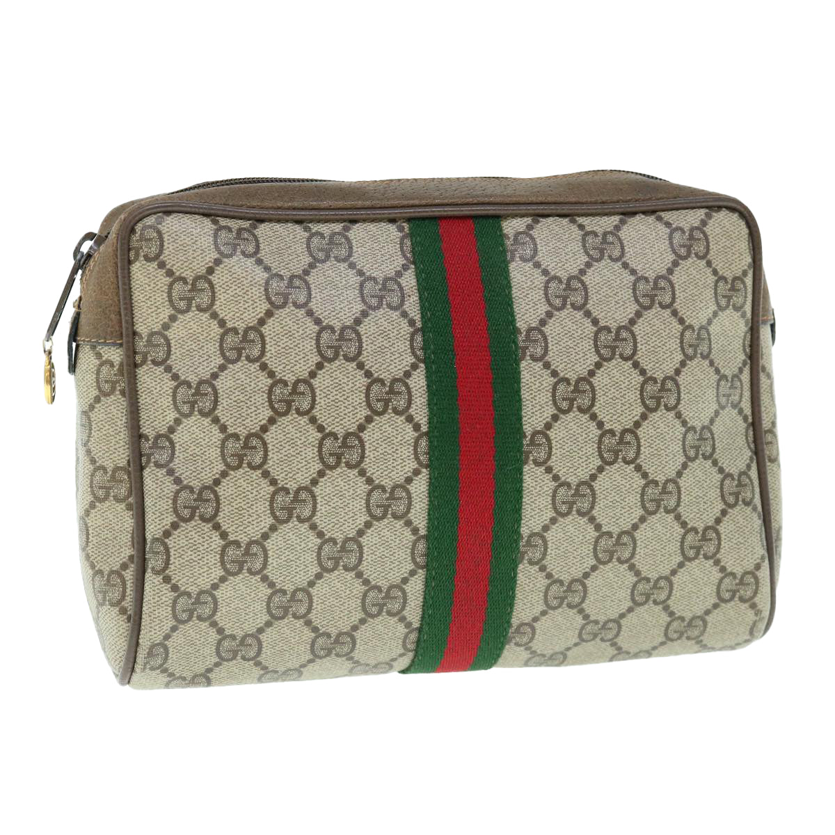 GUCCI GG Supreme Web Sherry Line Clutch Bag Beige Red 63 01 012  th4491