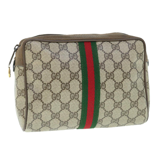 GUCCI GG Supreme Web Sherry Line Clutch Bag Beige Red 63 01 012  th4491