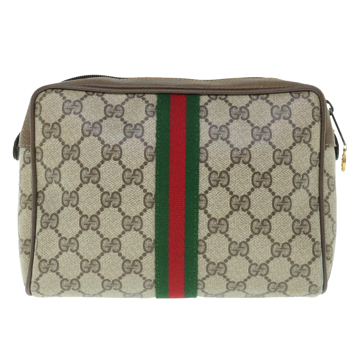 GUCCI GG Supreme Web Sherry Line Clutch Bag Beige Red 63 01 012  th4491