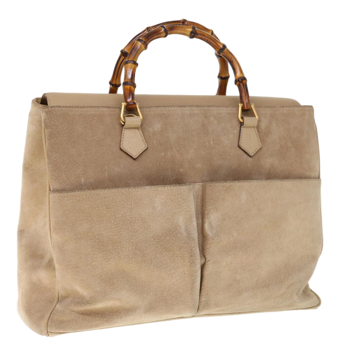 GUCCI Bamboo Hand Bag Suede 2way Beige 002 123 0322  th4517