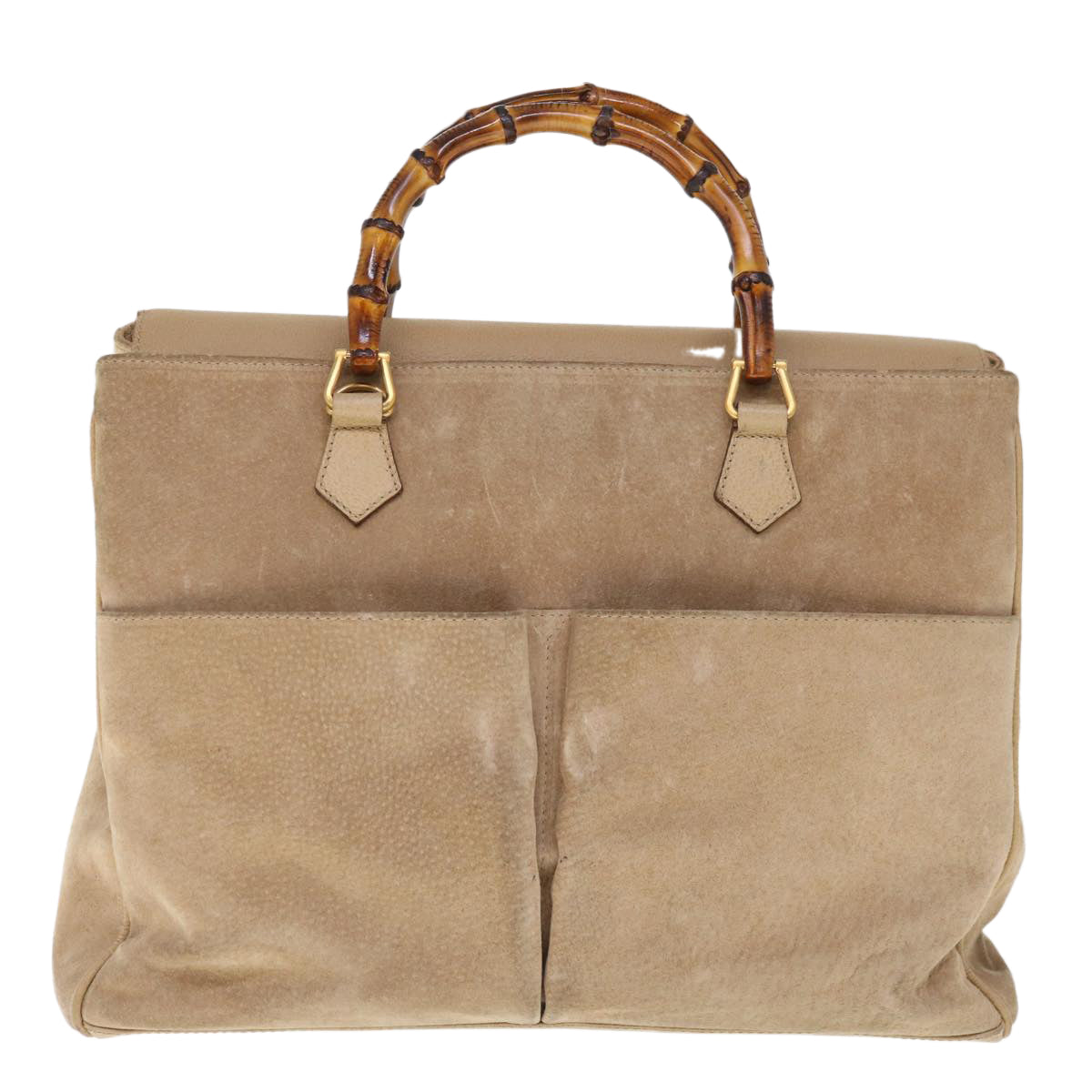 GUCCI Bamboo Hand Bag Suede 2way Beige 002 123 0322  th4517