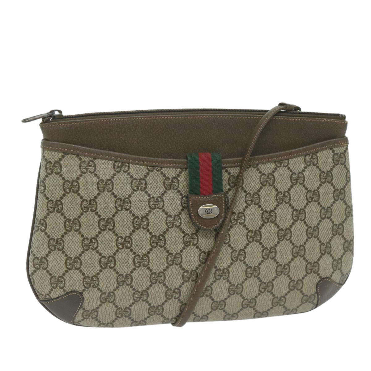 GUCCI GG Supreme Web Sherry Line Shoulder Bag PVC Beige 904 02 026  th4518