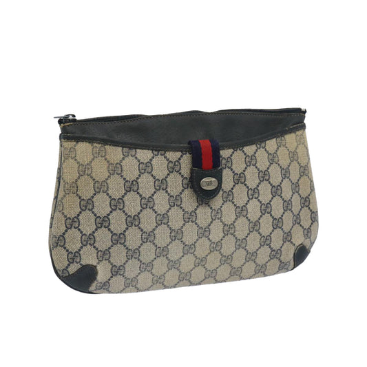GUCCI GG Supreme Sherry Line Clutch Bag PVC Red Navy 39 02 026  th4564