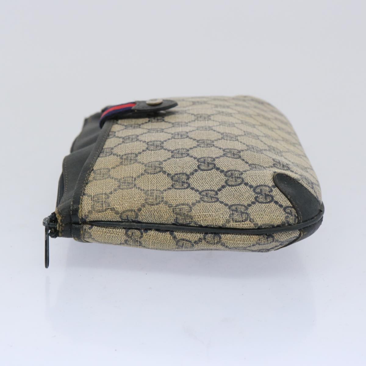 GUCCI GG Supreme Sherry Line Clutch Bag PVC Red Navy 39 02 026  th4564