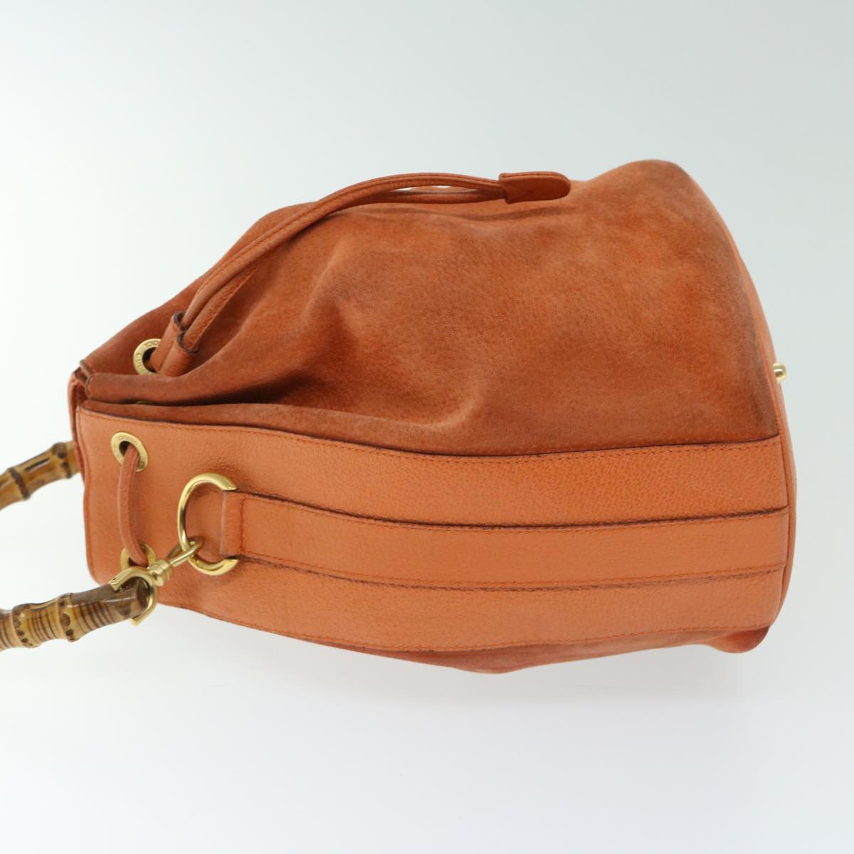 GUCCI Bamboo Hand Bag Suede Leather 2way Orange 001 2865 1657  th4580