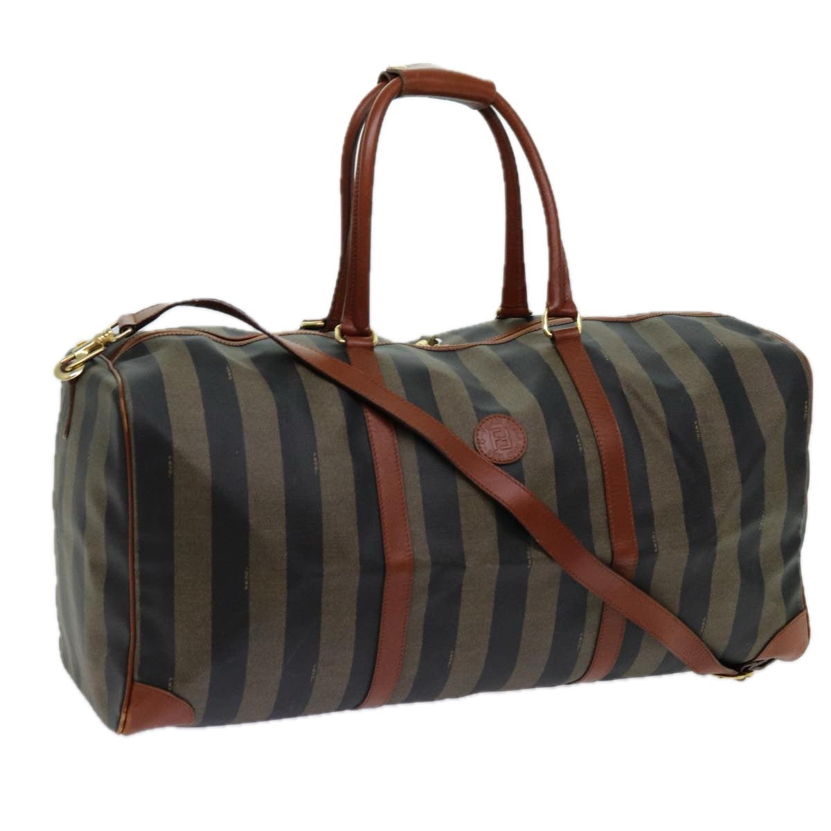 Luxury FendiPecan Canvas Boston Bag 2way Brown Blackth4751