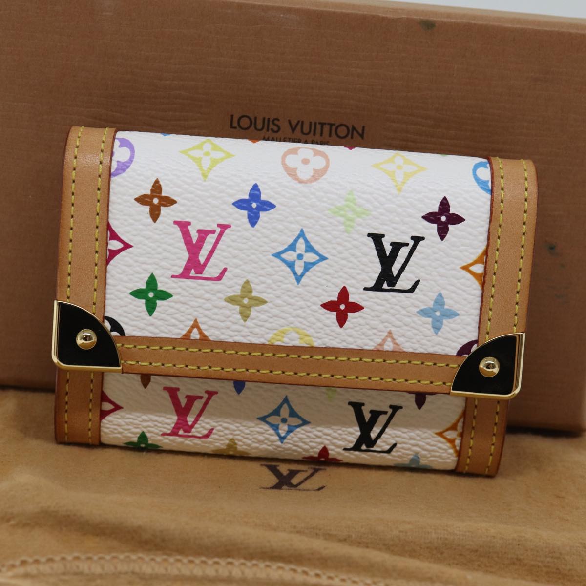LOUIS VUITTON Monogram Multicolor Porte Monnaie Plat White M92657 LV th4784
