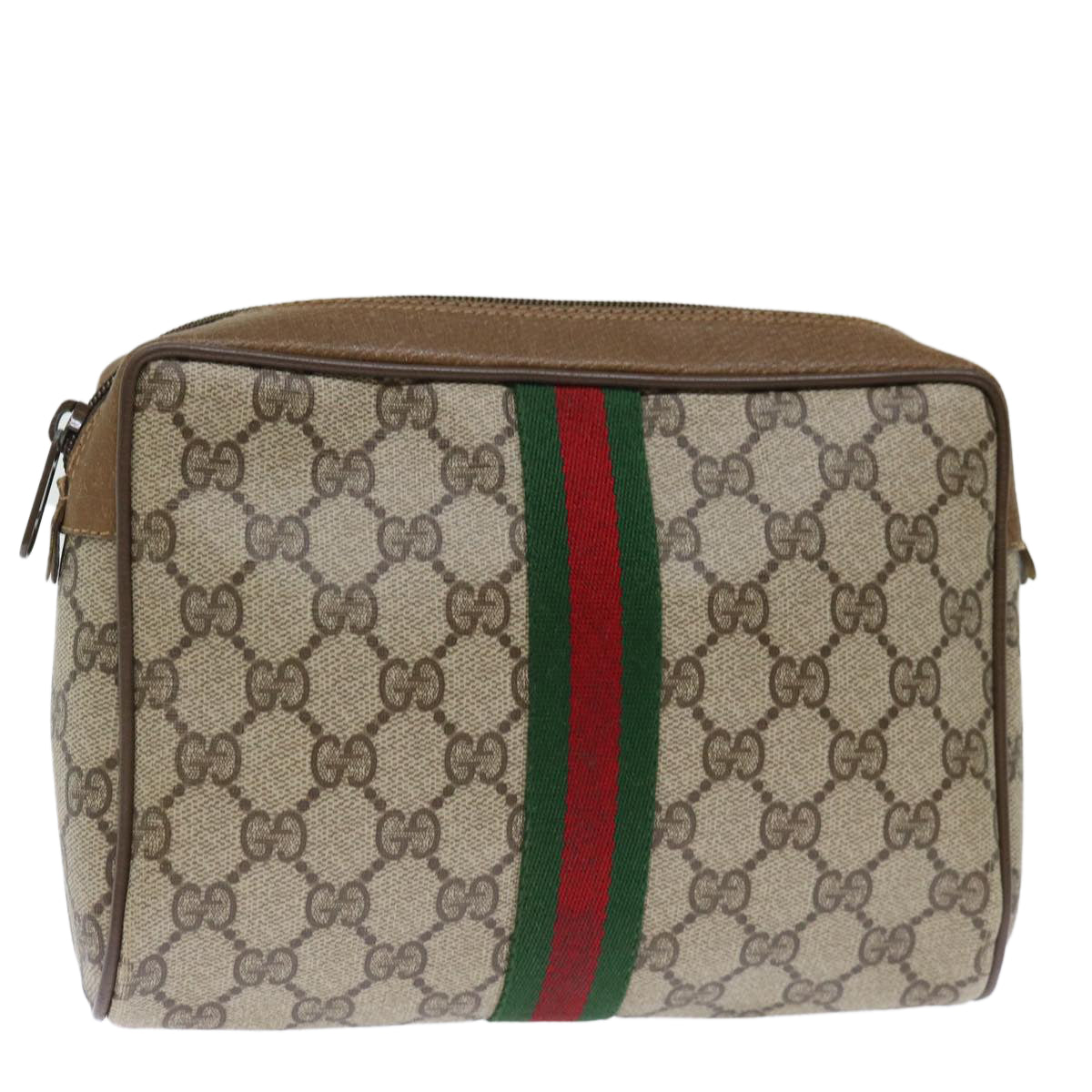 Luxury Gucci Trending 2025 GG Supreme Web Sherry Line Clutch Bag PVC Beige Red 89 01 012  th4807