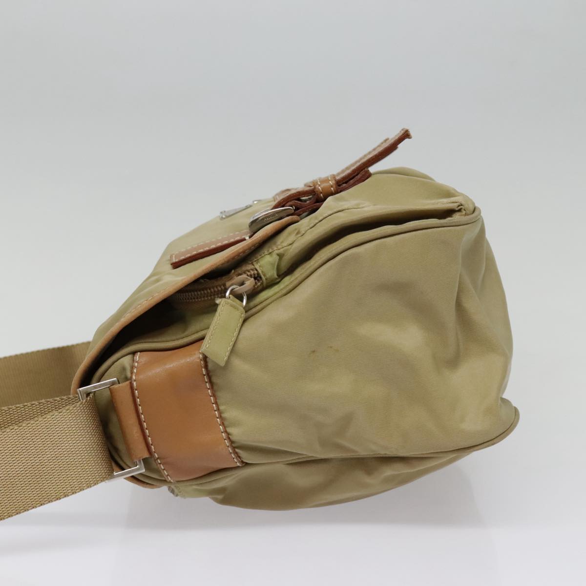 Luxury Prada Shoulder Bag Nylon Beige Silver  th5302