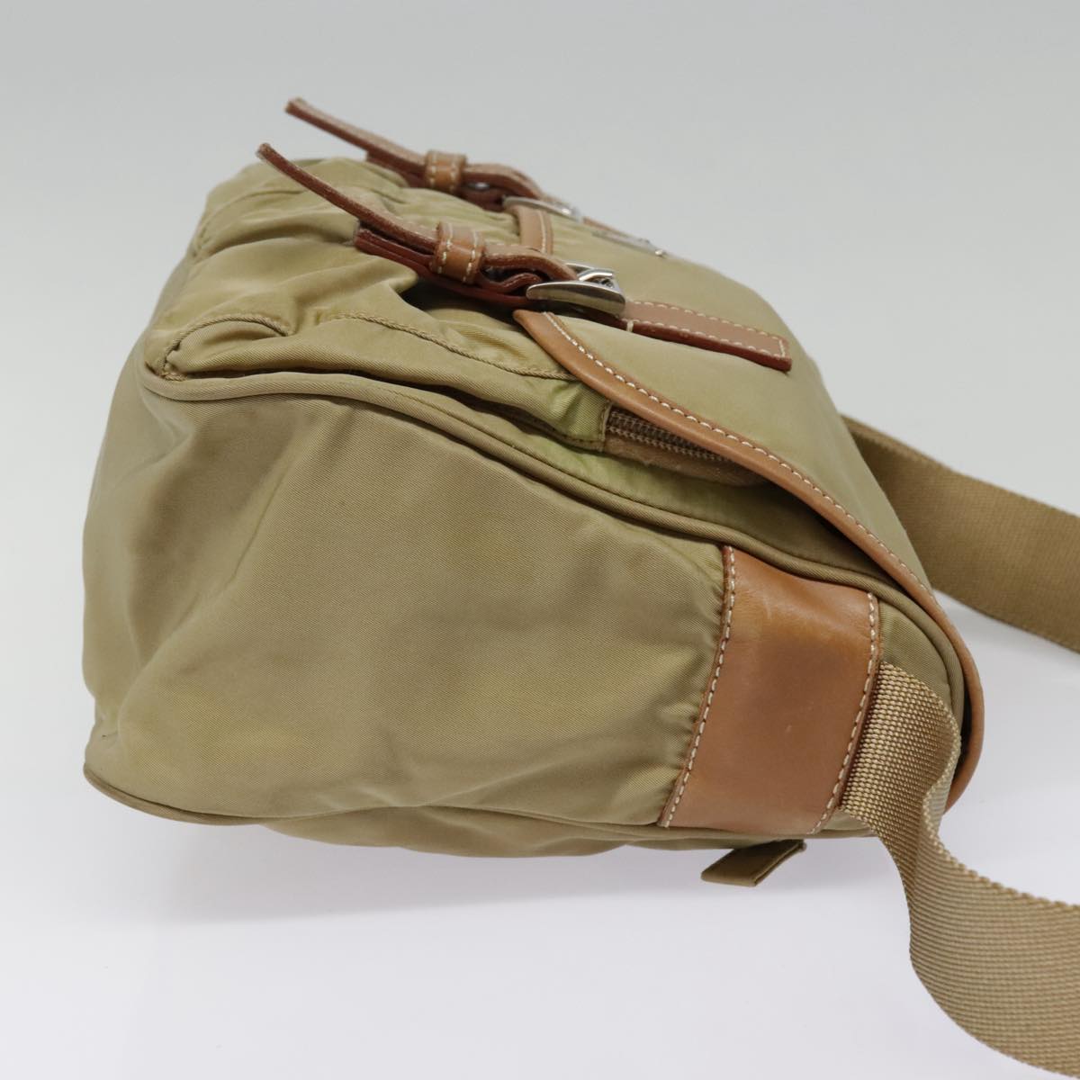 Luxury Prada Shoulder Bag Nylon Beige Silver  th5302