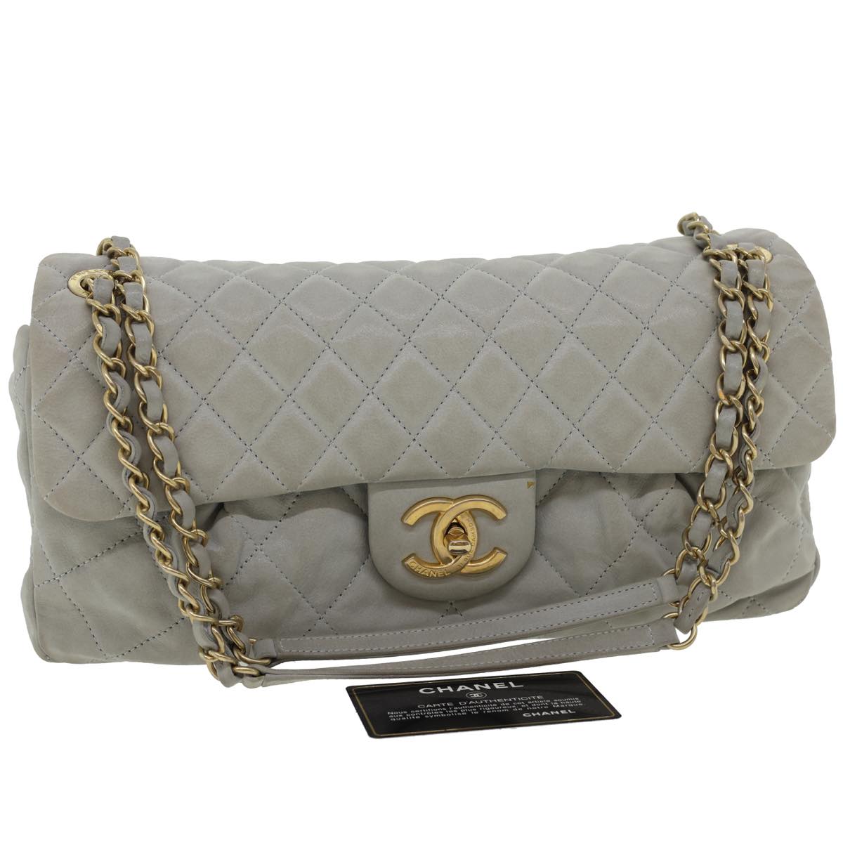 Luxury Chanel Lamb Skin Matelasse Double Chain Shoulder Bag Gray CC  am1097g