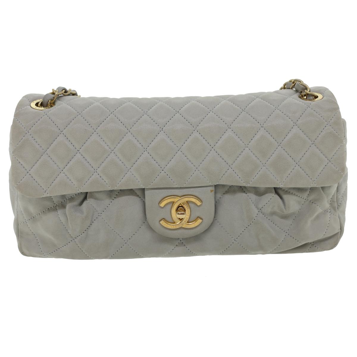 Luxury Chanel Lamb Skin Matelasse Double Chain Shoulder Bag Gray CC  am1097g