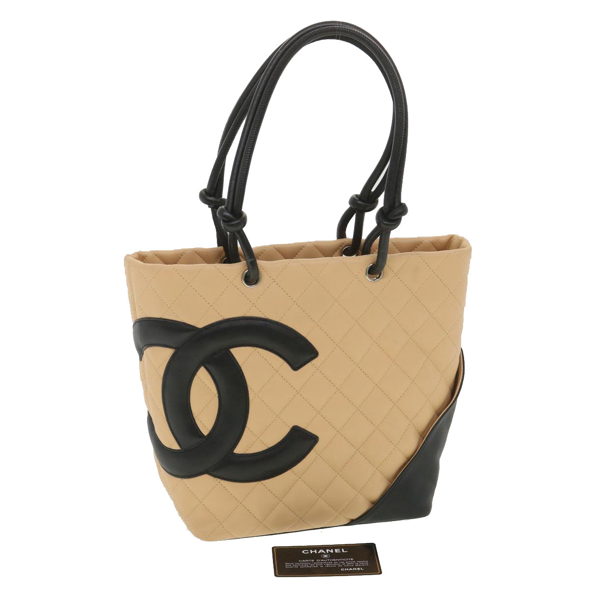 Luxury Chanel Cambon Line Tote Bag Lamb Skin Beige Black CC  36768