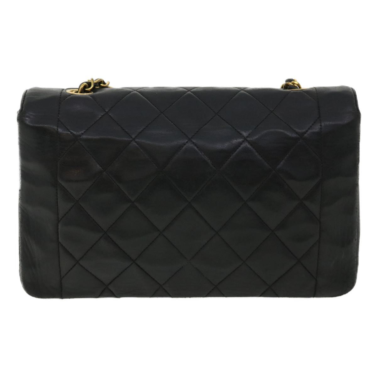 CHANEL Diana Matelasse Chain Flap Shoulder Bag Lamb Skin Black Gold  25036A