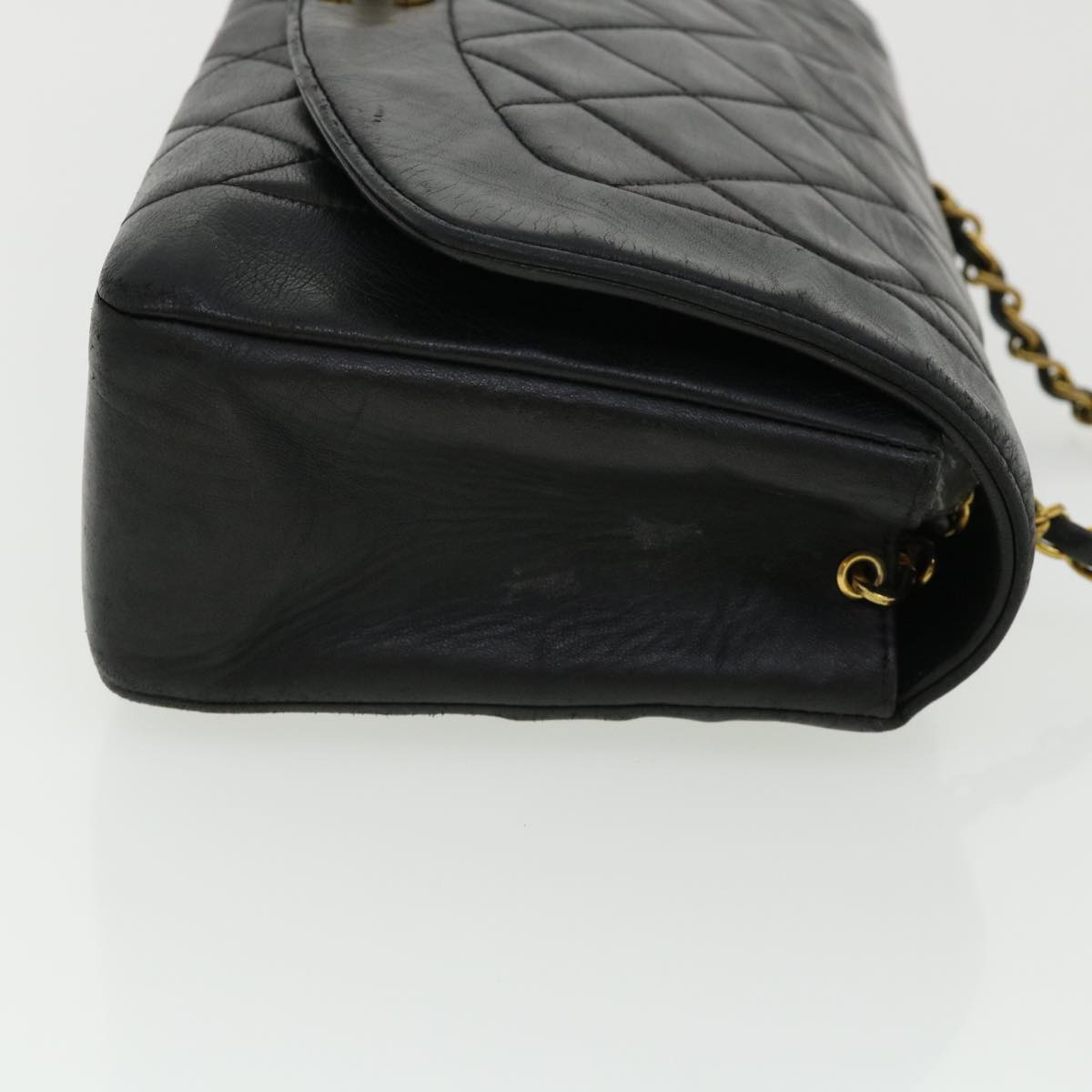 CHANEL Diana Matelasse Chain Flap Shoulder Bag Lamb Skin Black Gold  25036A