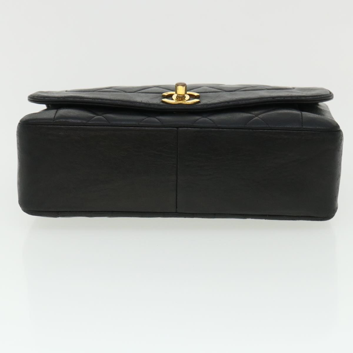CHANEL Diana Matelasse Chain Flap Shoulder Bag Lamb Skin Black Gold  25036A